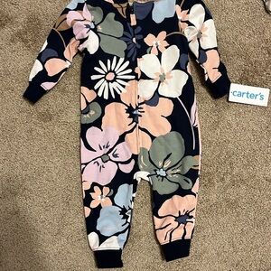 NWT Carters Floral French Terry Jumpsuit